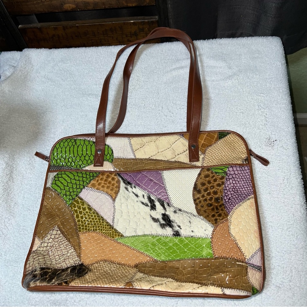 Vintage Naturalizer Patchwork Leather Snake Skin Purse Tote Bag Large NICE RARE